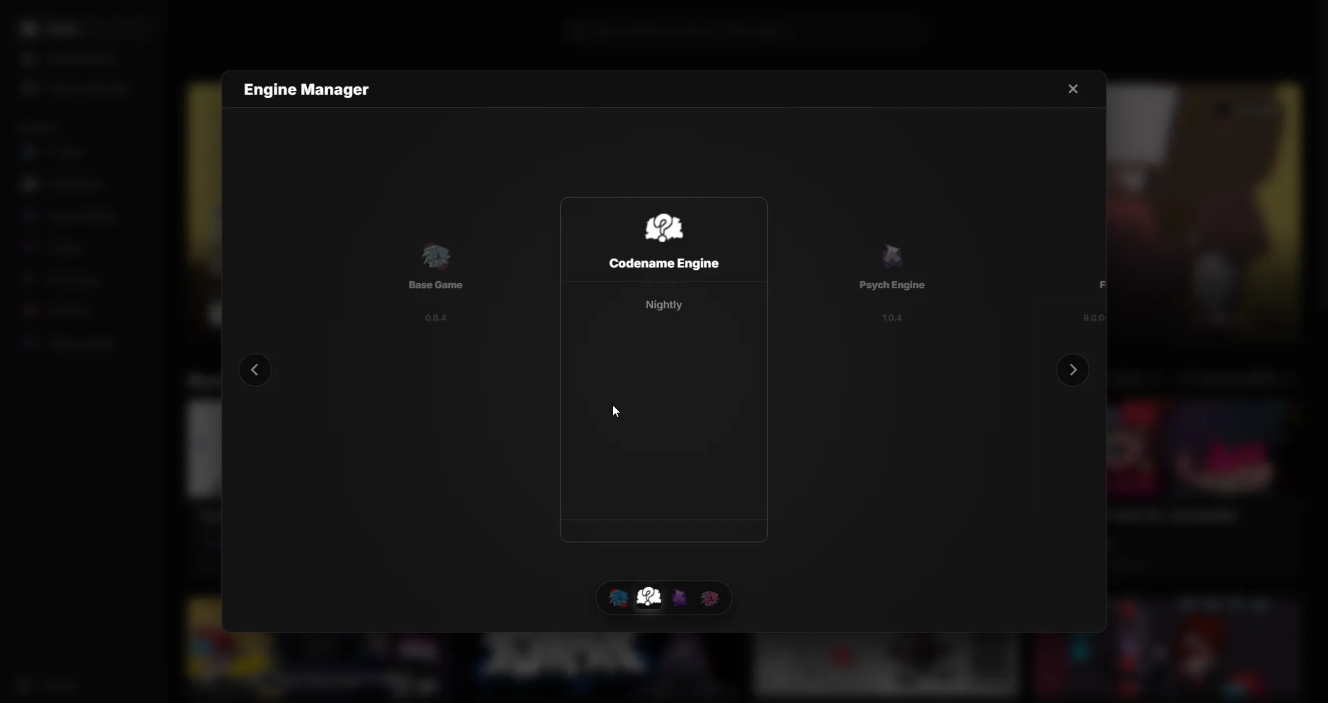 Manage Engines screen